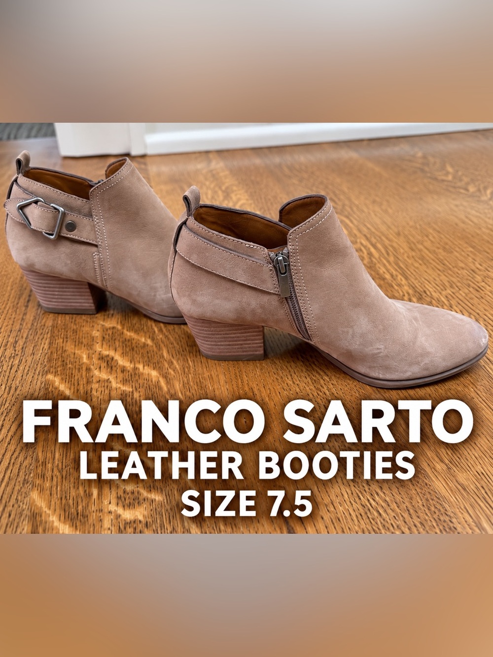 SARTO by Franco Sarto Garfield Taupe Leather Ankle Booties Buckle 7.5